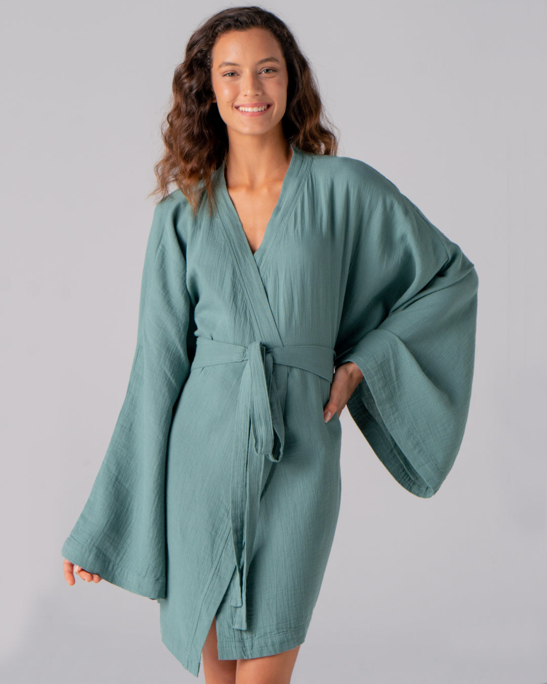 double layer cloud cotton kimono green